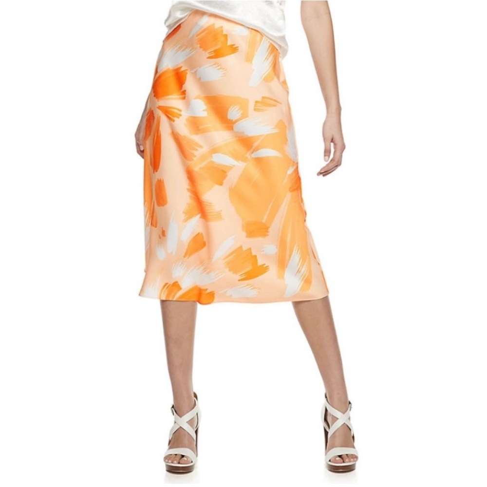 NWT Nine West Pull On Slip Skirt Orange Floral XS